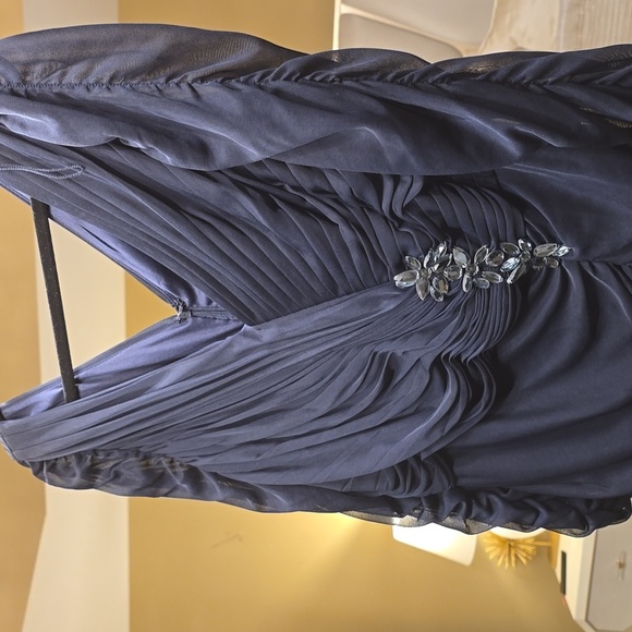 Adrianna Papell Navy Asymmetrical Dress Formal, Wedding. - Picture 6 of 16